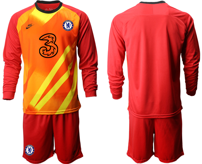 Men 2021 Chelsea red goalkeeper long sleeve soccer jerseys->chelsea jersey->Soccer Club Jersey